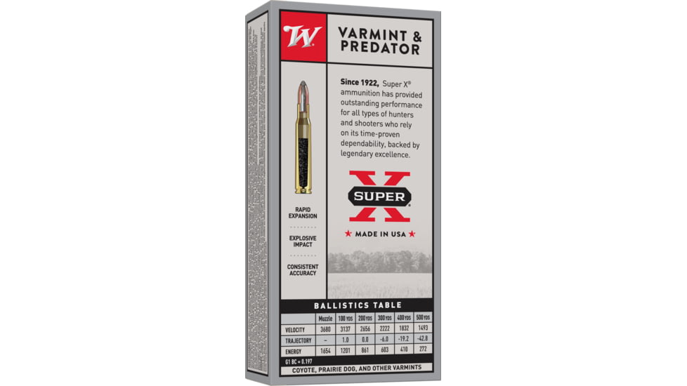 Winchester Super-X RIFLE .22-250 Remington 55 grain Jacketed Soft Point Centerfire Rifle Ammo, 20 Rounds, X222501