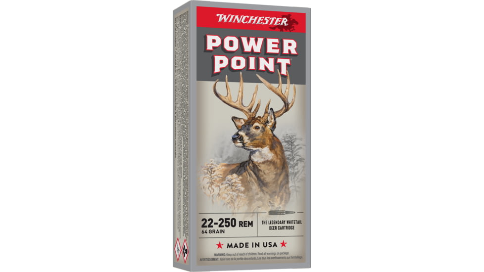 Winchester Super-X RIFLE .22-250 Remington 64 grain Power-Point Centerfire Rifle Ammo, 20 Rounds, X222502