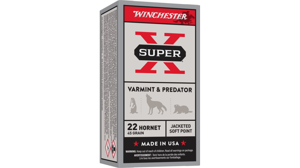 Winchester Super-X RIFLE .22 Hornet 46 grain Jacketed Hollow Point Centerfire Rifle Ammo, 50 Rounds, X22H2