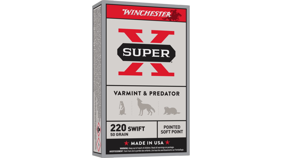 Winchester Super-X RIFLE .220 Swift 50 grain Jacketed Soft Point Centerfire Rifle Ammo, 20 Rounds, X220S