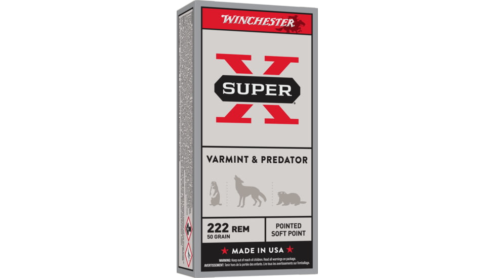 Winchester Super-X RIFLE .222 Remington 50 grain Jacketed Soft Point Brass Cased Centerfire Rifle Ammo, 20 Rounds, X222R