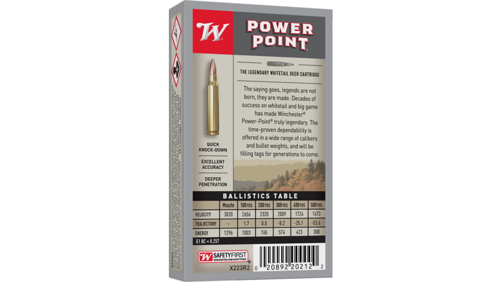 Winchester Super-X RIFLE .223 Remington 64 grain Power-Point Brass Cased Centerfire Rifle Ammo, 20 Rounds, X223R2