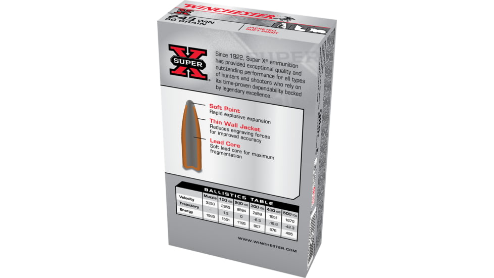 Winchester Super-X RIFLE .243 Winchester 80 grain Jacketed Soft Point Brass Cased Centerfire Rifle Ammo, 20 Rounds, X2431