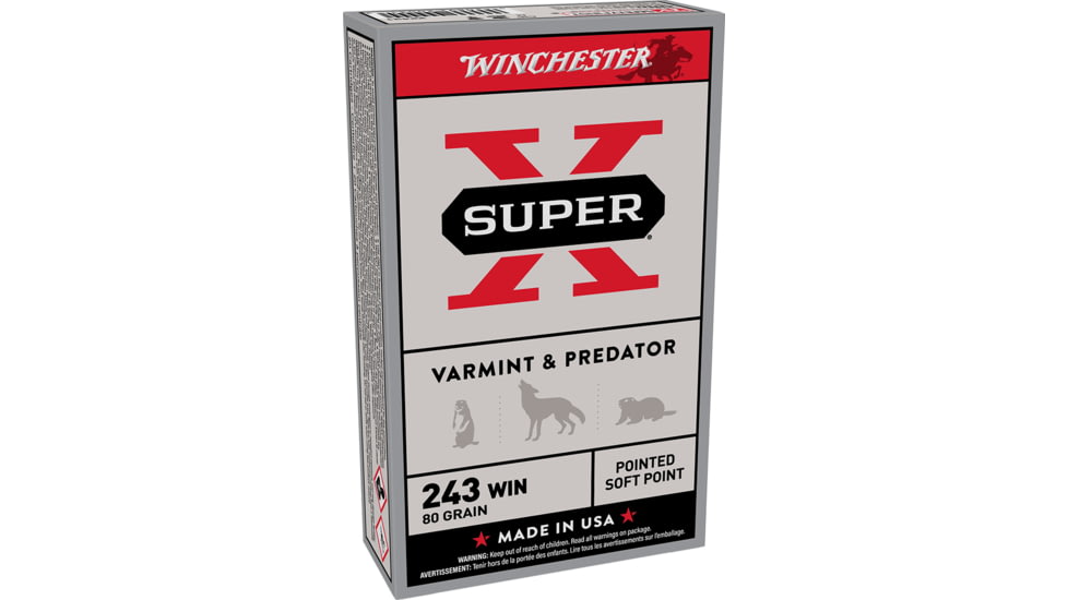 Winchester Super-X RIFLE .243 Winchester 80 grain Jacketed Soft Point Brass Cased Centerfire Rifle Ammo, 200 Round