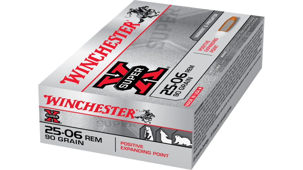 Winchester Super-X RIFLE .25-06 Remington 90 grain Positive Expanding Point Brass Cased Centerfire Rifle Ammo, 20 Rounds, X25061