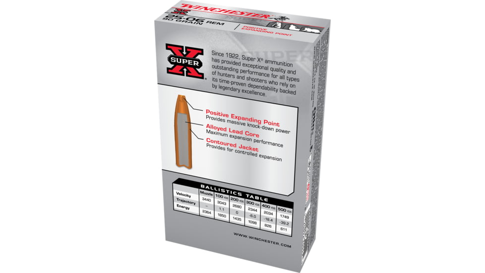 Winchester Super-X RIFLE .25-06 Remington 90 grain Positive Expanding Point Brass Cased Centerfire Rifle Ammo, 20 Rounds, X25061