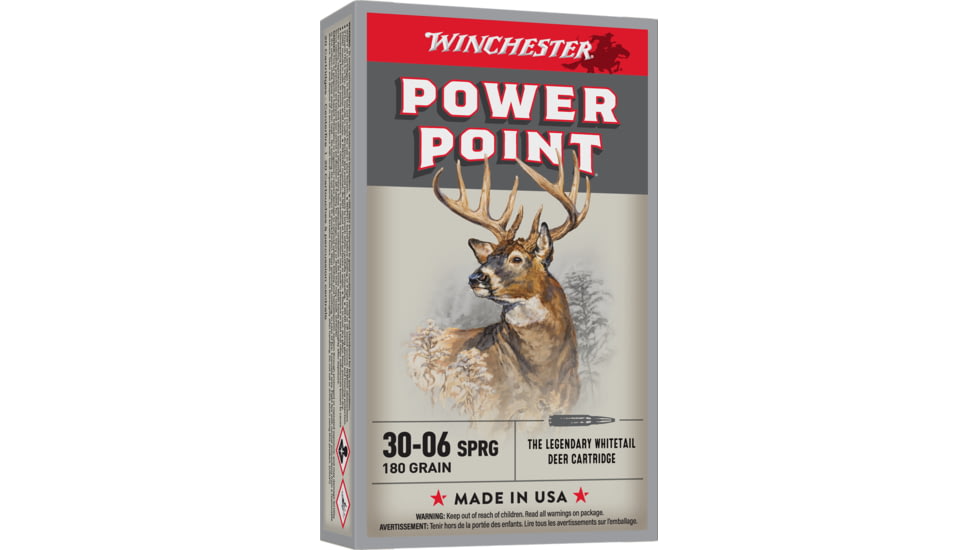 Winchester Super-X RIFLE .30-06 Springfield 180 grain Power-Point Brass Cased Centerfire Rifle Ammo, 20 Rounds, X30064