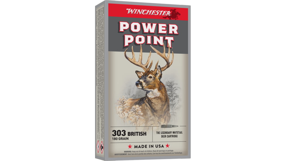 Winchester Super-X RIFLE .303 British 180 grain Power-Point Brass Cased Centerfire Rifle Ammo, 20 Rounds, X303B1