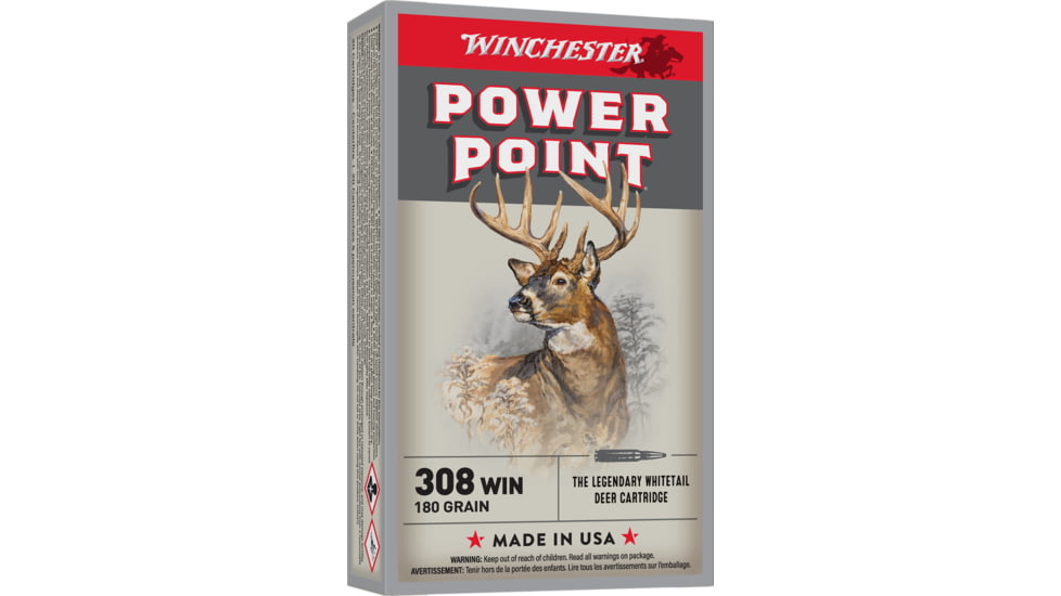 Winchester Super-X RIFLE .308 Winchester 180 grain Power-Point Brass Cased Centerfire Rifle Ammo, 20 Rounds, X3086