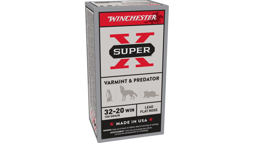 Winchester Super-X RIFLE .32-20 Winchester 100 grain Lead Flat Nose Brass Cased Centerfire Rifle Ammo, 50 Rounds, X32201