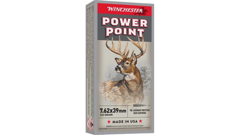 Winchester Super-X RIFLE 7.62x39 mm 123 grain Power-Point Brass Cased Centerfire Rifle Ammo, 20 Rounds, X76239