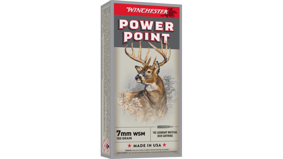 Winchester Super-X RIFLE 7mm Winchester Short Magnum 150 grain Power-Point Brass Cased Centerfire Rifle Ammo, 20 Rounds, X7MMWSM