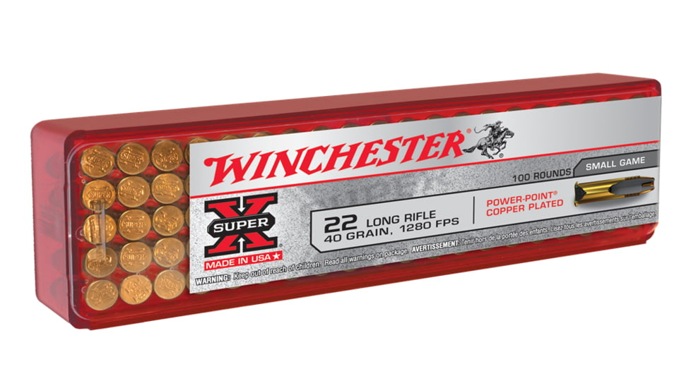 Winchester Super-X RIMFIRE .22 Long Rifle 40 grain Copper Plated Hollow Point Rimfire Ammo, 100 Rounds, X22LRPP1
