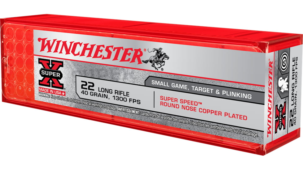 Winchester Super-X RIMFIRE .22 Long Rifle 40 grain Copper Plated Lead Round Nose Rimfire Ammo, 100 Rounds, X22LRSS1