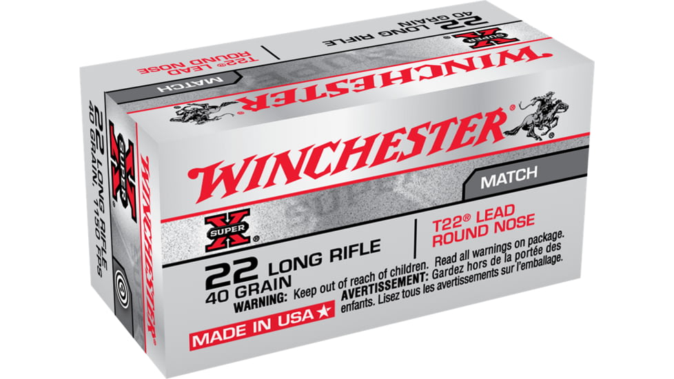 Winchester Super-X RIMFIRE .22 Long Rifle 40 grain T22 Lead Round Nose Rimfire Ammo, 50 Rounds, XT22LR