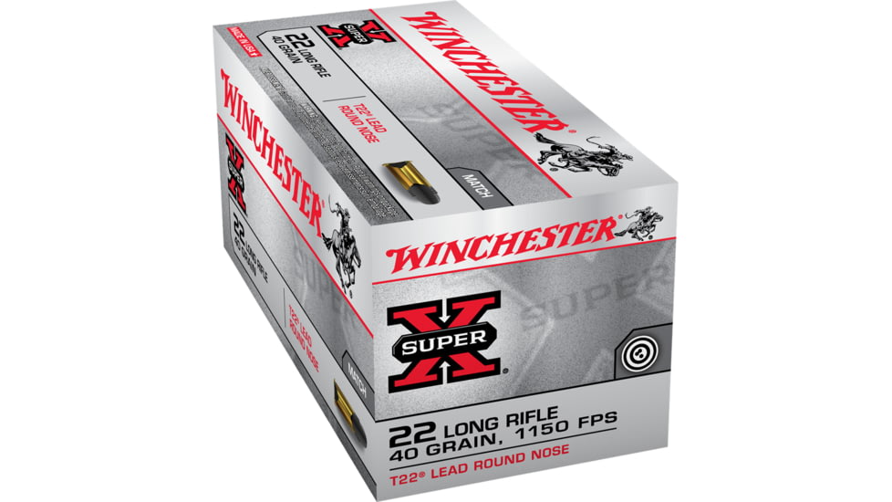 Winchester Super-X RIMFIRE .22 Long Rifle 40 grain T22 Lead Round Nose Rimfire Ammo, 50 Rounds, XT22LR