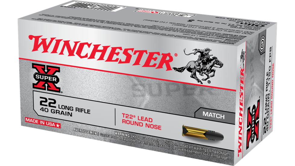 Winchester Super-X RIMFIRE .22 Long Rifle 40 grain T22 Lead Round Nose Rimfire Ammo, 50 Rounds, XT22LR