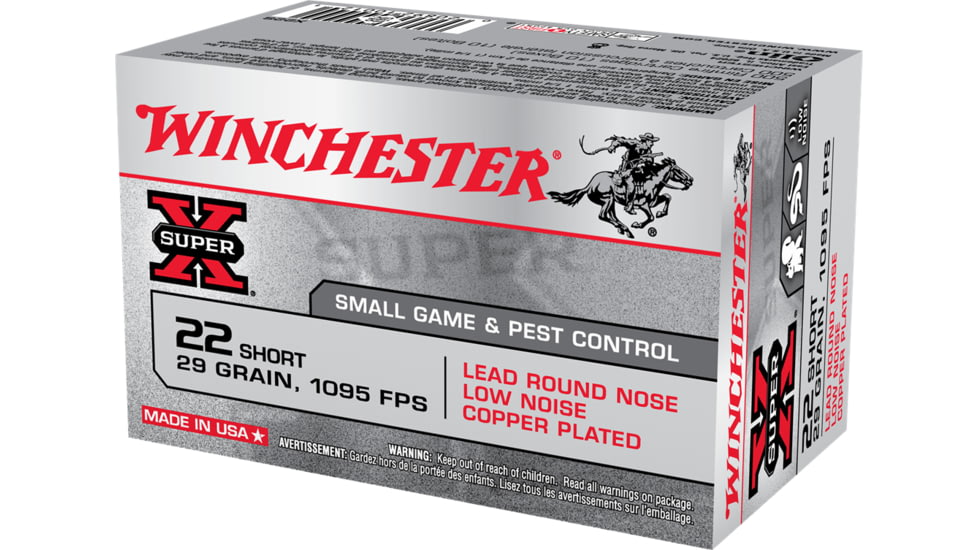 Winchester Super-X RIMFIRE .22 Short 29 grain Copper Plated Lead Round Nose Rimfire Ammo, 50 Rounds, X22S