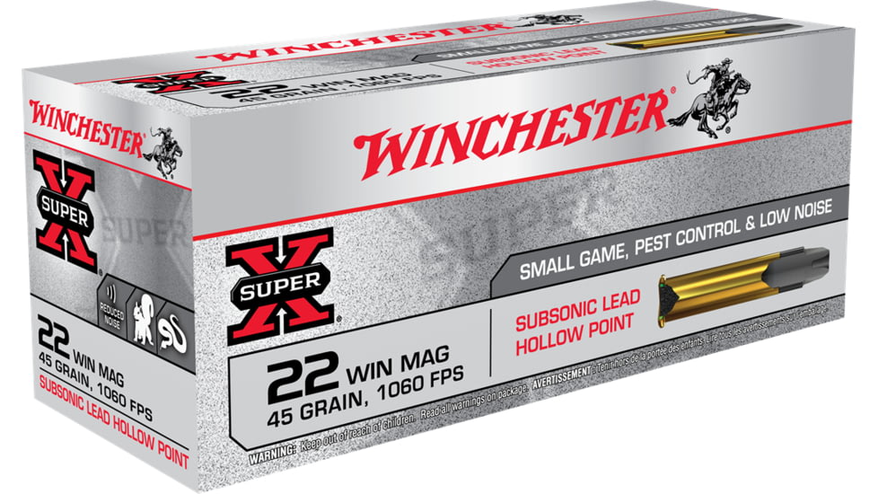 Winchester Super-X RIMFIRE SUBSONIC .22 Winchester Magnum Rimfire 45 grain Lead Hollow Point Rimfire Ammo, 50 Rounds, X22MSUB