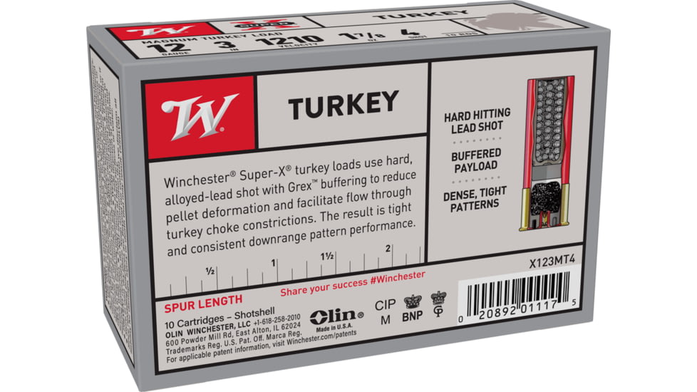 Winchester Super-X Shotshell 12 Gauge 1 7/8 oz 3in Centerfire Shotgun Ammo, 10 Rounds, X123MT4
