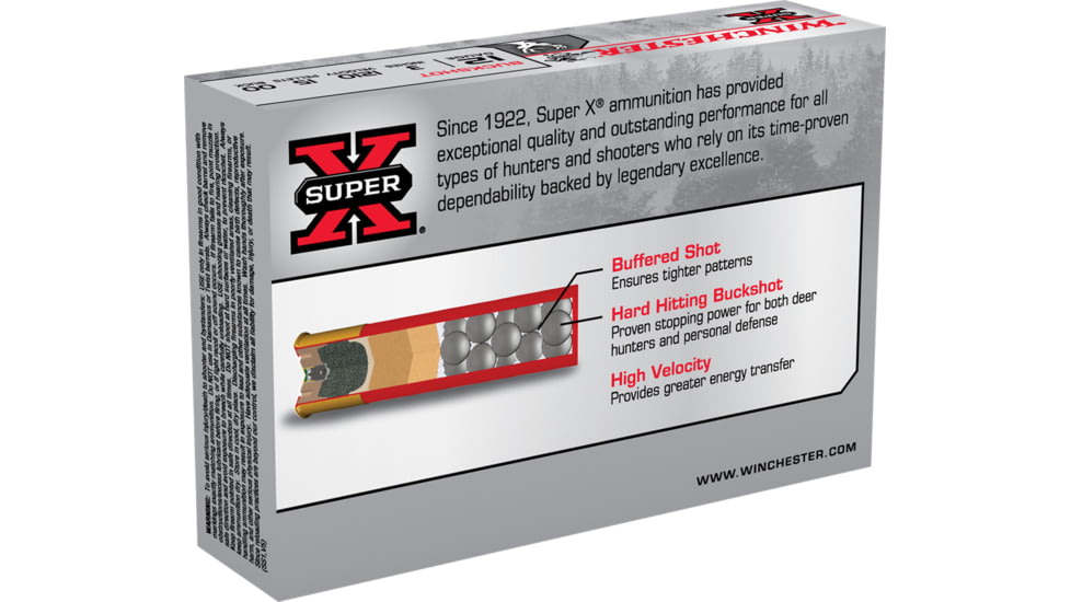 Winchester Super-X Shotshell 12 Gauge 15 Pellets 3in Centerfire Shotgun Buckshot Ammo, 15 Rounds, XB12300VP
