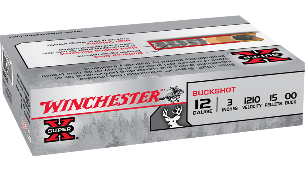 Winchester Super-X Shotshell 12 Gauge 15 Pellets 3in Centerfire Shotgun Buckshot Ammo, 15 Rounds, XB12300VP