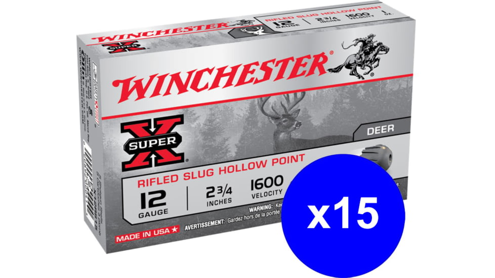 Winchester Super-X Shotshell, 12 Gauge, 2 3/4 in, Centerfire Shotgun Slugs Ammo, 225 Rounds