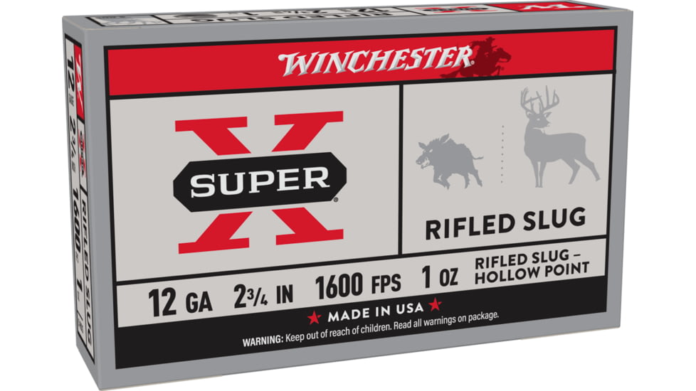 Winchester Super-X Shotshell, 12 Gauge, 2 3/4 in, Centerfire Shotgun Slugs Ammo, 5 Rounds, X12RS15