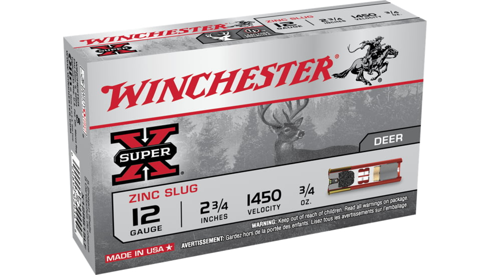 Winchester Super-X Shotshell 12 Gauge 3/4 oz 2.75in Centerfire Shotgun Slug Ammo, 5 Rounds, X12RS15LF