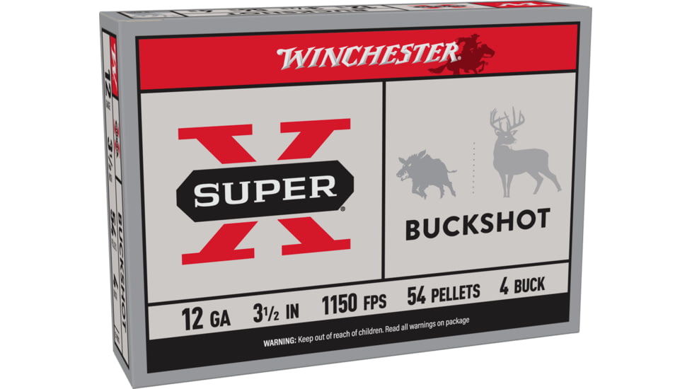 Winchester Super-X Shotshell 12 Gauge 54 Pellets 3.5in Centerfire Shotgun Buckshot Ammo, 5 Rounds, XB12L4