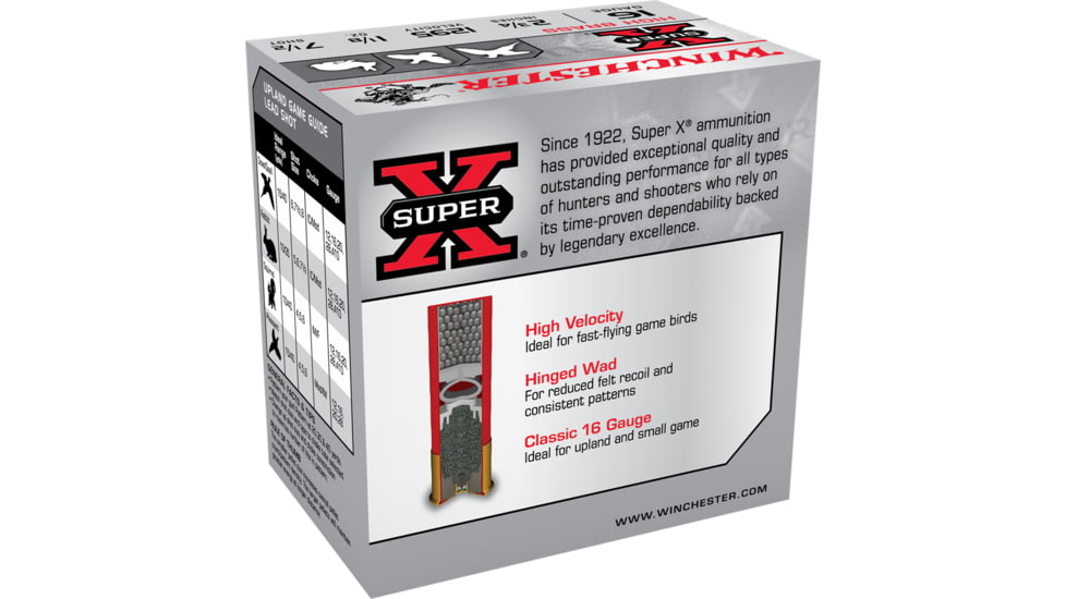 Winchester Super-X Shotshell 16 Gauge 1 1/8 oz 2.75in Centerfire Shotgun Ammo, 25 Rounds, X16H7