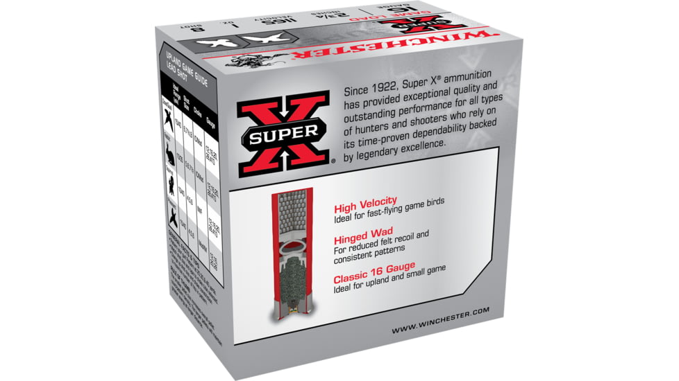 Winchester Super-X Shotshell 16 Gauge 1 oz 2.75in Size 8 Centerfire Shotgun Ammo, 25 Rounds, XU168