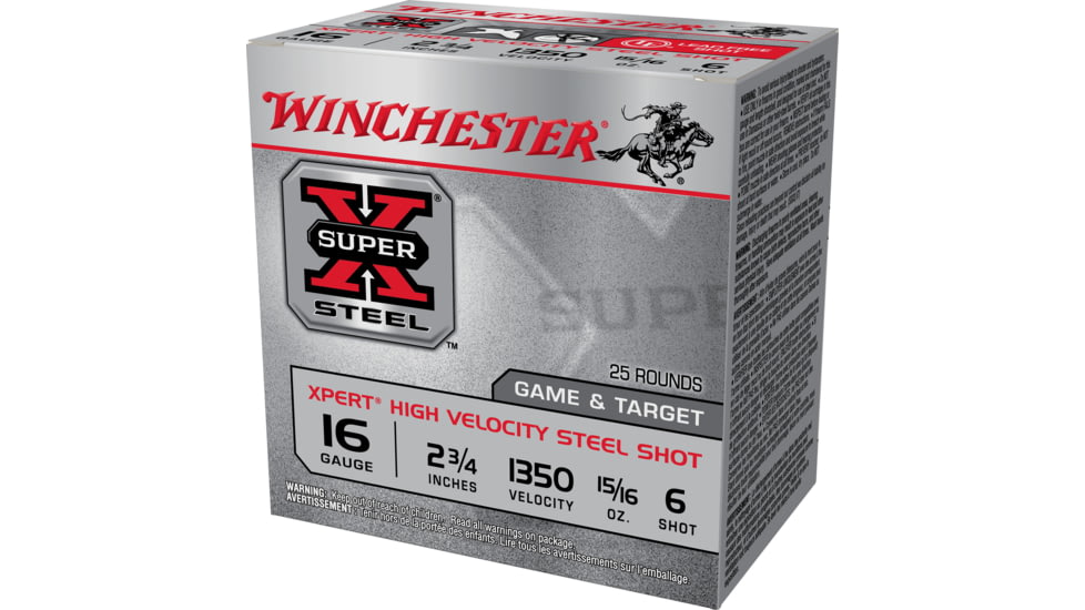 Winchester Super-X Shotshell 16 Gauge 15/16 oz 2.75" Centerfire Shotgun Ammo, 25 Round, WE16GT6