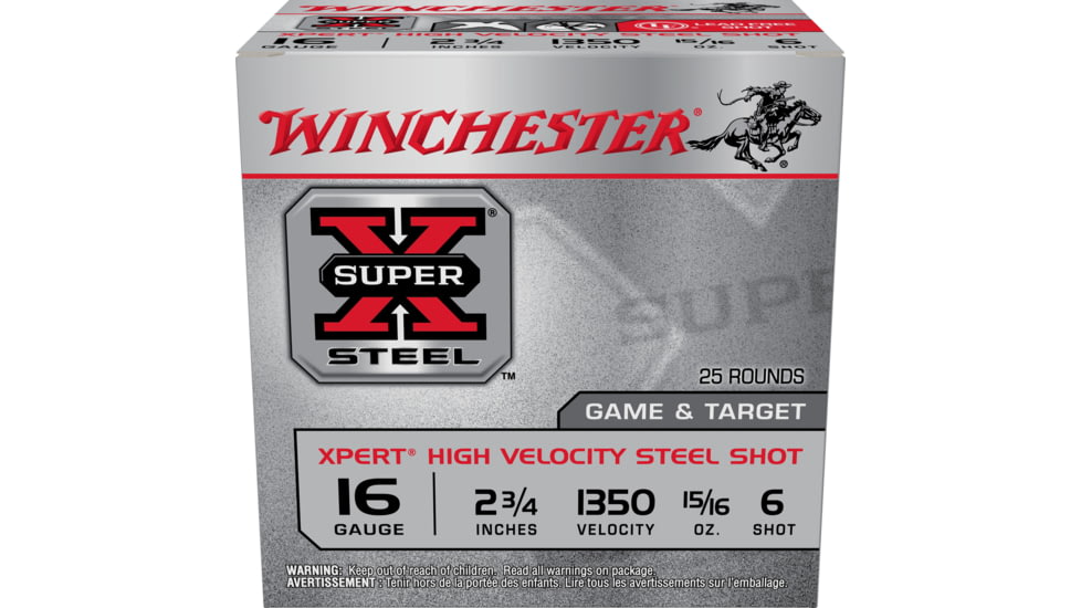 Winchester Super-X Shotshell 16 Gauge 15/16 oz 2.75" Centerfire Shotgun Ammo, 25 Round, WE16GT6
