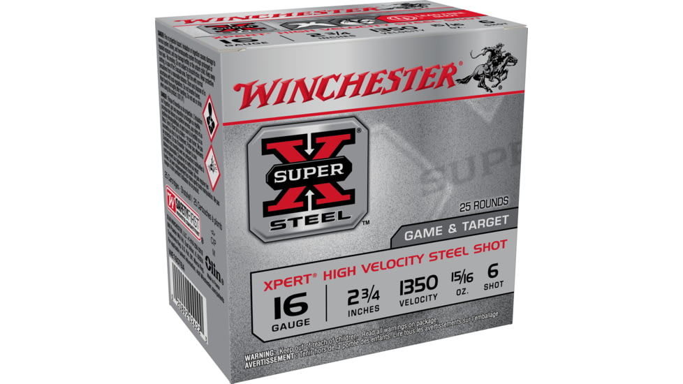 Winchester Super-X Shotshell 16 Gauge 15/16 oz 2.75" Centerfire Shotgun Ammo, 25 Round, WE16GT6