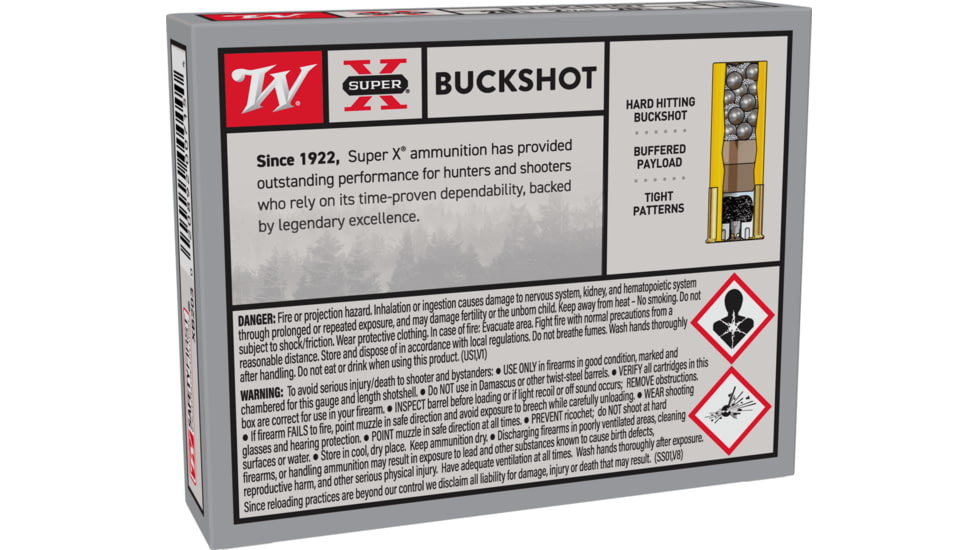 Winchester Super-X Shotshell 20 Gauge 20 Pellets 2.75in Centerfire Shotgun Buckshot Ammo, 5 Rounds, XB203