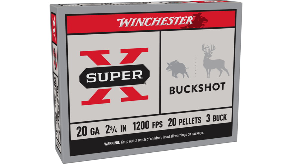 Winchester Super-X Shotshell 20 Gauge 20 Pellets 2.75in Centerfire Shotgun Buckshot Ammo, 5 Rounds, XB203