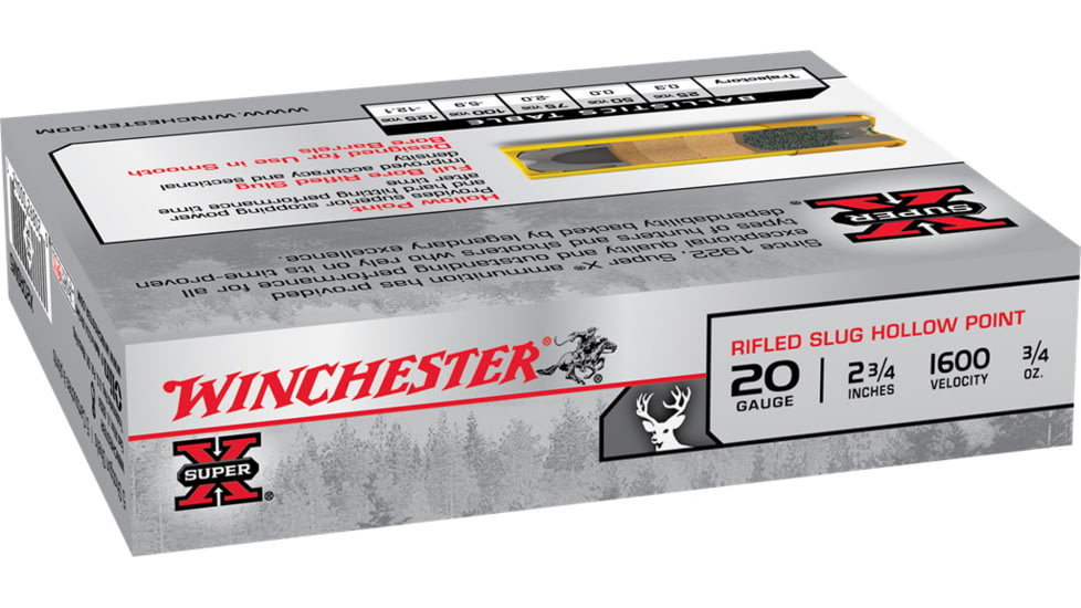 Winchester Super-X Shotshell 20 Gauge 3/4 oz 2.75in Centerfire Shotgun Slug Ammo, 15 Rounds, X20RSM5VP