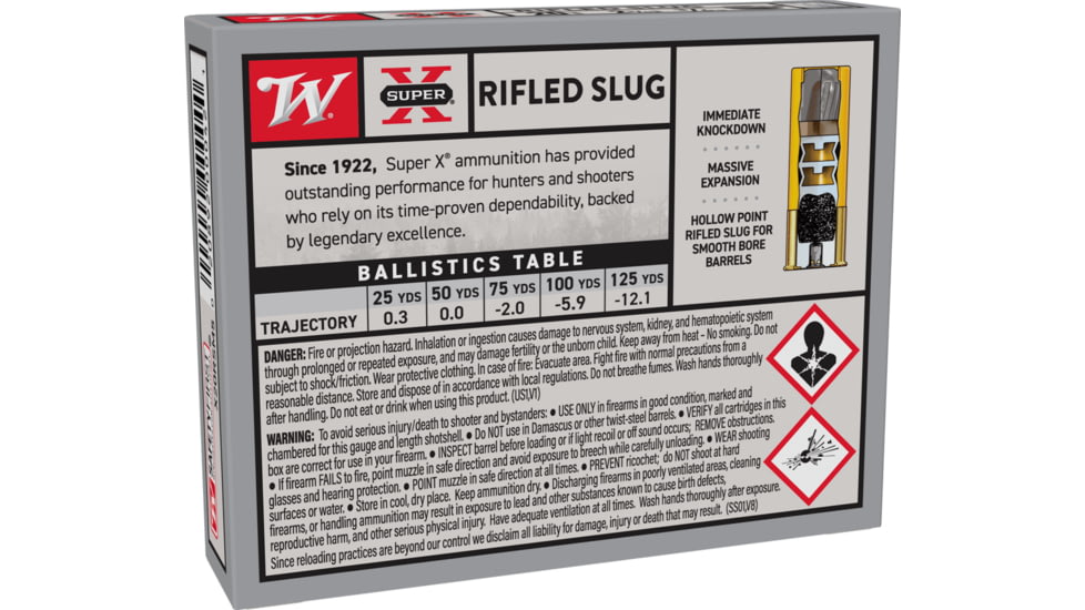 Winchester Super-X Shotshell 20 Gauge 3/4 oz 2.75in Centerfire Shotgun Slug Ammo, 5 Rounds, X20RSM5