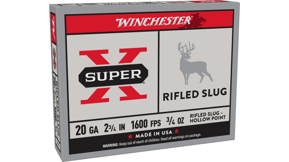 Winchester Super-X Shotshell 20 Gauge 3/4 oz 2.75in Centerfire Shotgun Slug Ammo, 5 Rounds, X20RSM5
