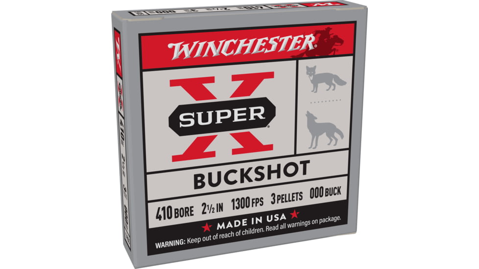 Winchester Super-X Shotshell 410 Bore 3 Pellets 2.5in Centerfire Shotgun Buckshot Ammo, 5 Rounds, XB41000
