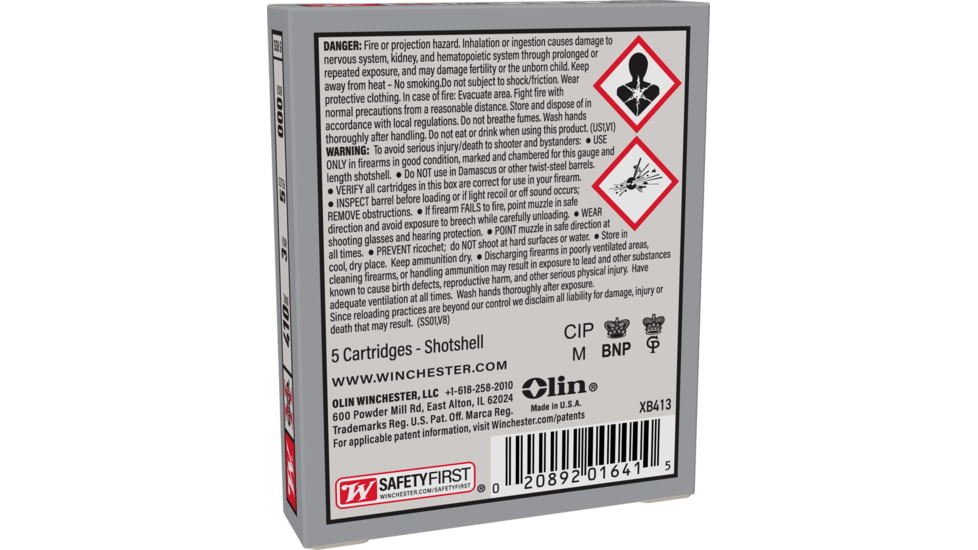 Winchester Super-X Shotshell 410 Bore 5 Pellets 3in Centerfire Shotgun Buckshot Ammo, 5 Rounds, XB413