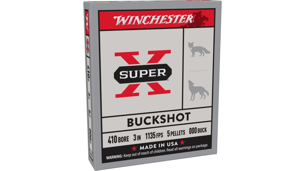Winchester Super-X Shotshell 410 Bore 5 Pellets 3in Centerfire Shotgun Buckshot Ammo, 5 Rounds, XB413