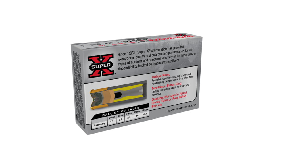 Winchester Super-X Shotshell BRI 12 Gauge 1 oz 2.75in Centerfire Shotgun Slug Ammo, 5 Rounds, XRS12