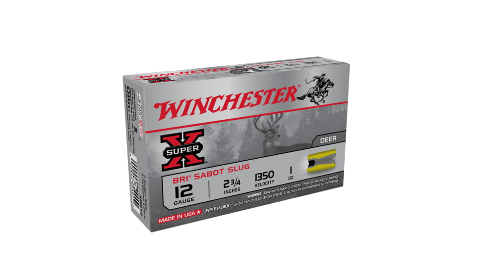 Winchester Super-X Shotshell BRI 12 Gauge 1 oz 2.75in Centerfire Shotgun Slug Ammo, 5 Rounds, XRS12