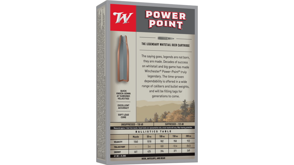 Winchester SUPER X SUBSONIC EXPANDING .308 Winchester 185 grain Copper Plated Hollow Point Centerfire Rifle Ammo, 20 Rounds, X308SUBX