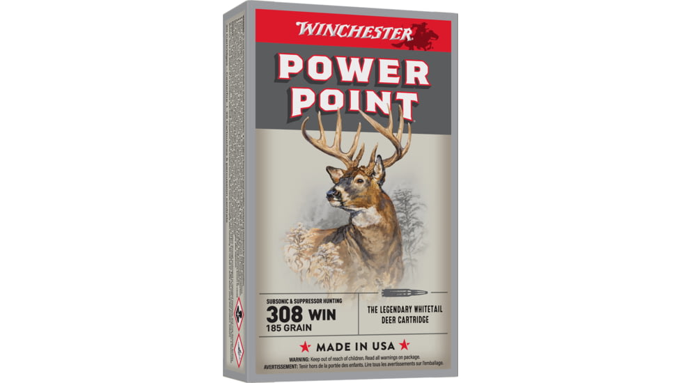 Winchester SUPER X SUBSONIC EXPANDING .308 Winchester 185 grain Copper Plated Hollow Point Centerfire Rifle Ammo, 20 Rounds, X308SUBX