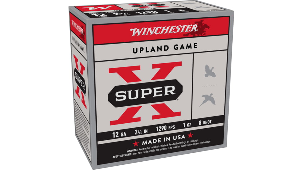 Winchester Super-X Upland 12 Gauge 1oz 2.75in Size 8 Centerfire Shotgun Ammo, 25 Rounds, XU128