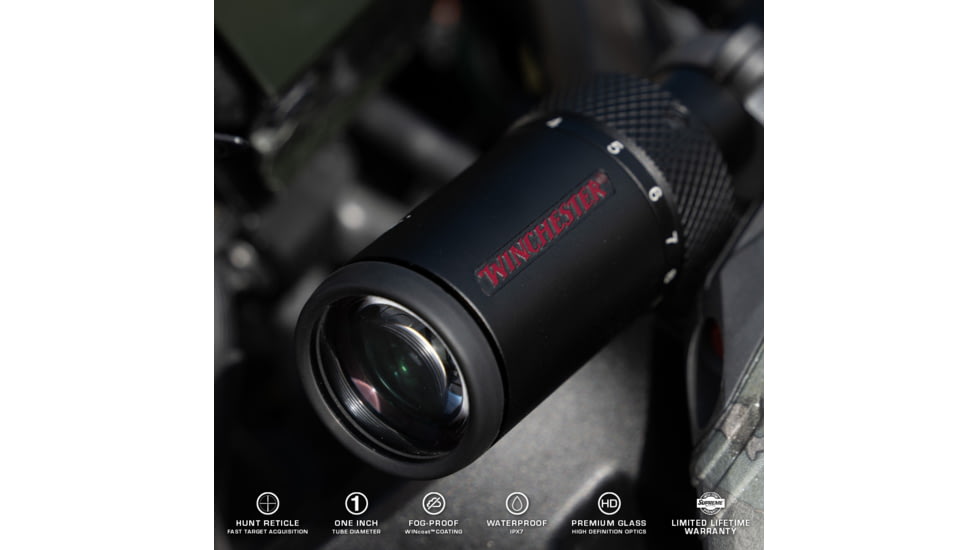 Winchester Supreme Optics 1-4x24mm 30mm Tube IR Rifle Scope, Second Focal Plane, Illuminated Etched Reticle, Black, 1-4x24IR