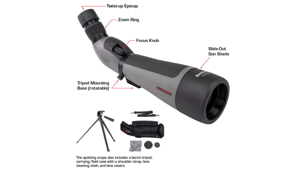 Winchester Supreme Optics W20-60x80mm Spotting Scope, Angled, Black/Gray, WQ-SS-SPRM13-20-60x80
